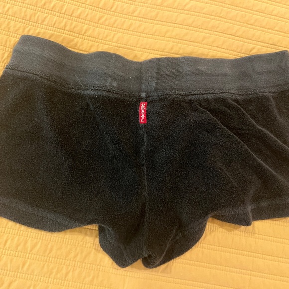 Hard tail low rise black terry cloth shorts. - Picture 2 of 3